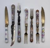 7 Pieces Antique French Porcelain Knives & Forks