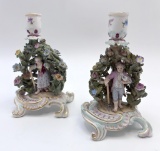 Pair Antique Meissen Figural Candlesticks - Circa 1800s, 5½