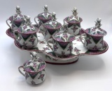 Complete Set Vintage French Porcelain Pots De Crème - 8 Pots W/ Lids & Serv