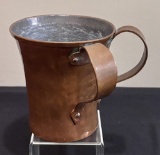 Large Antique Double-Handled Hand Wrought Copper Mug - Circa 1800s, 8