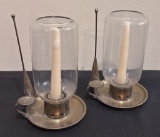 Pair Antique Chambersticks W/ Snuffers & Globes - By Benjamin Brecknell Tur