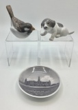 3 Royal Copenhagen Pieces - Bird, Dog & Small Dish