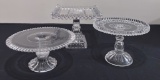 3 Vintage Glass Cake Plateaus - Tallest Is 8