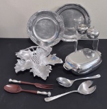 Estate Lot - Metalware Includes: Aluminum, Pewter Etc., Leaf Dish Is 13½