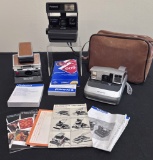 3 Vintage Polaroid Cameras & Leather Case