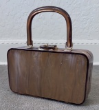 Vintage Walbork Hong Kong Mid-Century Modern Marbled Amber Lucite Purse