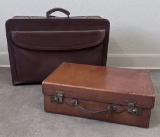 2 Vintage Leather Suitcases - Largest Is 19