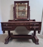 Antique Empire Mahogany Dressing Table W/ Mirror - Circa 1800s, Hairy Paw F