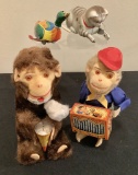 2 Vintage Monkey Toys;     2 Metal Wind-Up Toys