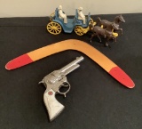 Iron Toy W/ Horses;     Old Boomerang;     Cap Gun - Texan Jr.