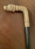 Antique Walking Stick W/ Gold Wash On Dog's Head - 36