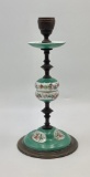 Bronze & Porcelain Candlestick W/ Hand Painted Flowers - Circa 1800s, 8½