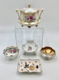 RS Prussia Sugar Bowl W/ Lid;     Small Meissen Dish;     Royal Crown Derby
