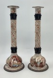 Pair Enameled & 900 Silver Austrian Candlesticks - Hallmarked W/ 