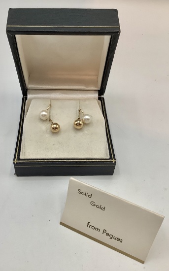 2 Pairs Gold & Pearl Earrings
