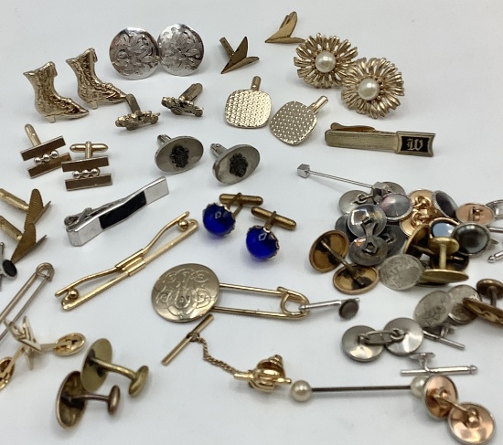 Large Estate Lot - Vintage Cuff Links & Tie Bars