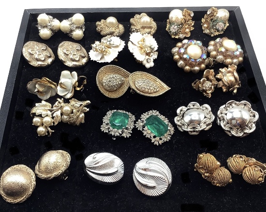 15 Pairs Vintage Earrings - Vouge, Haskell, Carnegie, Robert Etc.