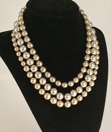 3 Vintage Metal Beaded Necklaces - All On Chains