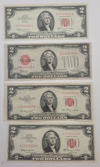 4 $2 Red Seal Notes - 1928D, 1953, 2 1963A
