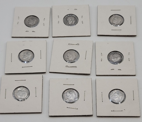 9 Roosevelt Dimes - Please Call For Condition & Additional Photos