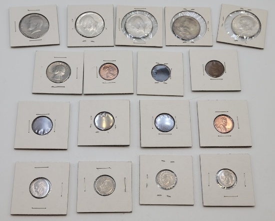 5 Kennedy Half Dollars - 1966, 1967, 1968, Bicentennial;     1965 Quarter;