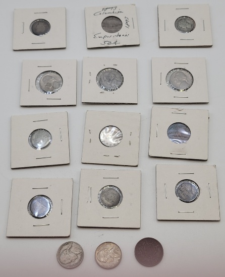 5 Jefferson Nickels;     1865 2¢ Coin;     3 Barber Dimes - 1897, 1899, 191