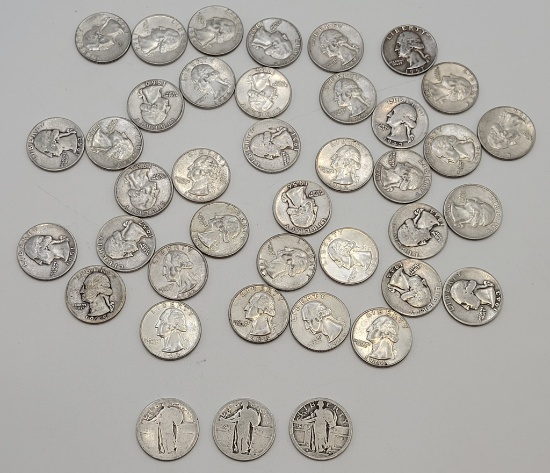 37 Washington Quarters - 1964 & Before;     3 Standing Liberty Quarters