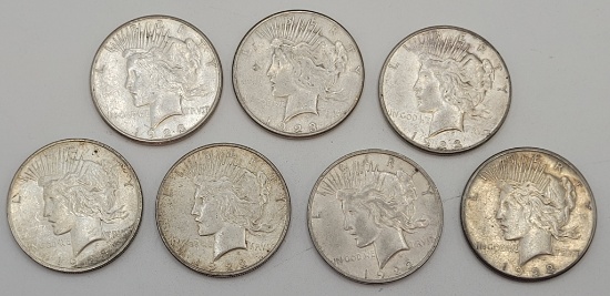 7 Peace Silver Dollars - 1922D, 1922 No Mint Mark, 31923S, 1923D, 1923 No M
