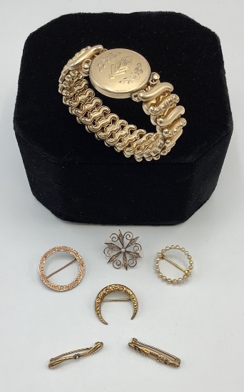 6 Small Gold Pins (tested 10kt) - Approx 1" W, Total Weight 6.7 G;     Gold
