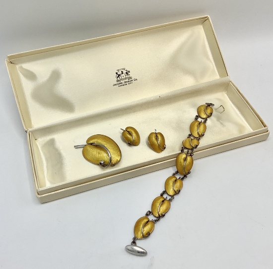 Vintage Volmer Bahner Bracelet, Brooch & Earring Set - Sterling W/ Enamelin