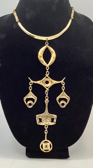 Mid-Century Modern Cleopatra Style Brutalist Gold-Tone Necklace