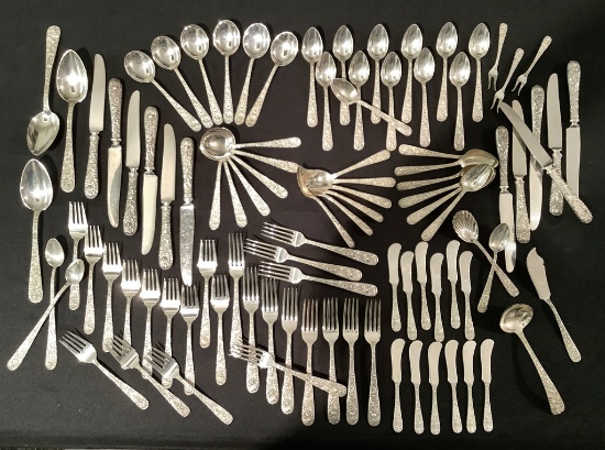 96 Pieces Kirk Stieff Sterling Flatware - Repousse, Includes: 12 9" Dinner