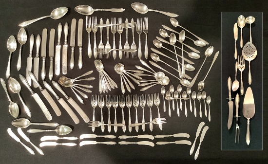 81 Pieces Gorham Monogrammed Sterling Flatware - Portsmouth, Includes: 12 9