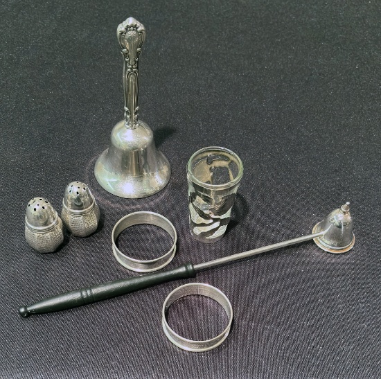 Estate Lot - Includes: Gorham Sterling-Handled Bell, 2 Sterling Napkin Ring