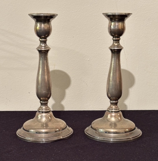Pair Lord Saybrook Sterling Candle Holders - No. 93, 9½", Weighted, 46.55 O