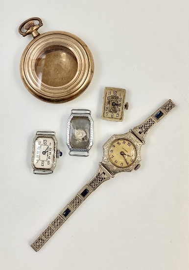 Estate Lot - 5 Pieces Include: Gold-Filled Pocket Watch Case Marked "B&B Ro