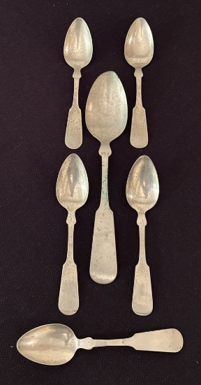 6 C. Parker Coin Silver Spoons - Largest Is 8¼"