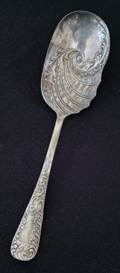 1898 Oneida Coin Silver Raymond Shell Bowl Berry Spoon - 8¾"
