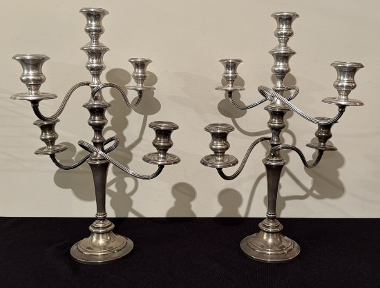 Pair Gorham Sterling 5-cup Candelabras - 14"x19", Total Weight 134.82 Ozt