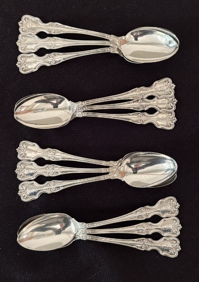 12 Sterling Monogrammed Teaspoons - 5½", 3.05 Ozt, 1 Dented