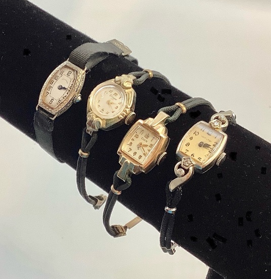 4 Vintage Ladies Watches - Includes: Cressine 200 Watch Marked 10kt RGP Top