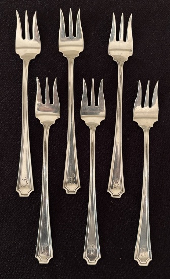 6 Sterling Monogrammed Cocktail Forks - 5½", 3.40 Ozt