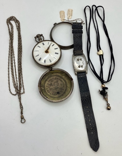 Estate Lot - Includes: Vintage Golfers Pal Wristband, Old Watch As Found, Watch Chains Etc.