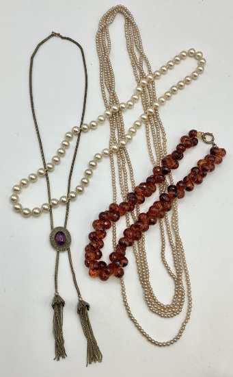 Estate Lot - Includes: Vintage Faceted Amber Choker, Edwardian Necklace, Pe