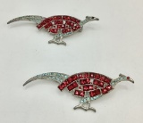 2 Vintage Rhinestone Bird Brooches - 2½
