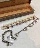 3 Vintage Charm Bracelets - Sterling Etc.