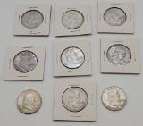 9 Franklin Half Dollars - 1948, 1950, 2 157, 1958, 1960, 1961, 1962, 1963 -
