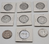 9 Franklin Half Dollars - 1950, 2 1951, 2 1952, 2 1957, 2 1958 - Please Cal