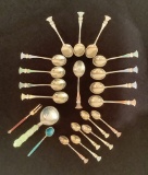 21 Pieces - Art Deco J. Tostrup Sterling & Enameled Spoons Etc.