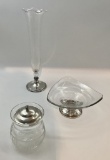 Etched Glass Vase W/ Sterling Base (unmarked) - 10½